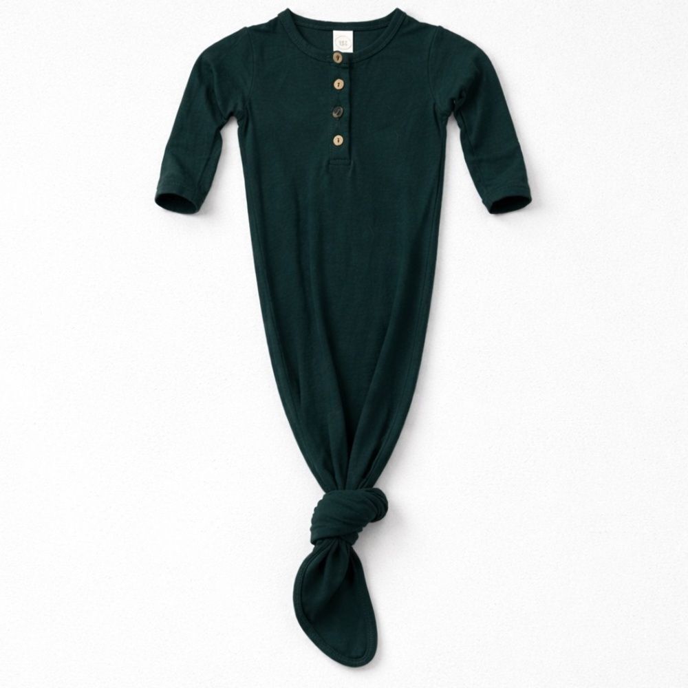 LouLou dark green Henley tie bottom sleep gown Newborn